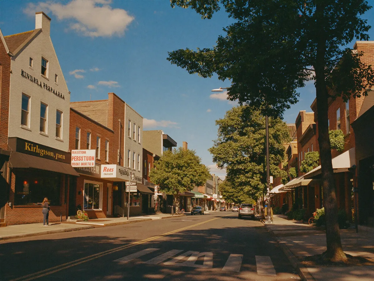 A sunny street view in Kingston, Pennsylvania, near the center