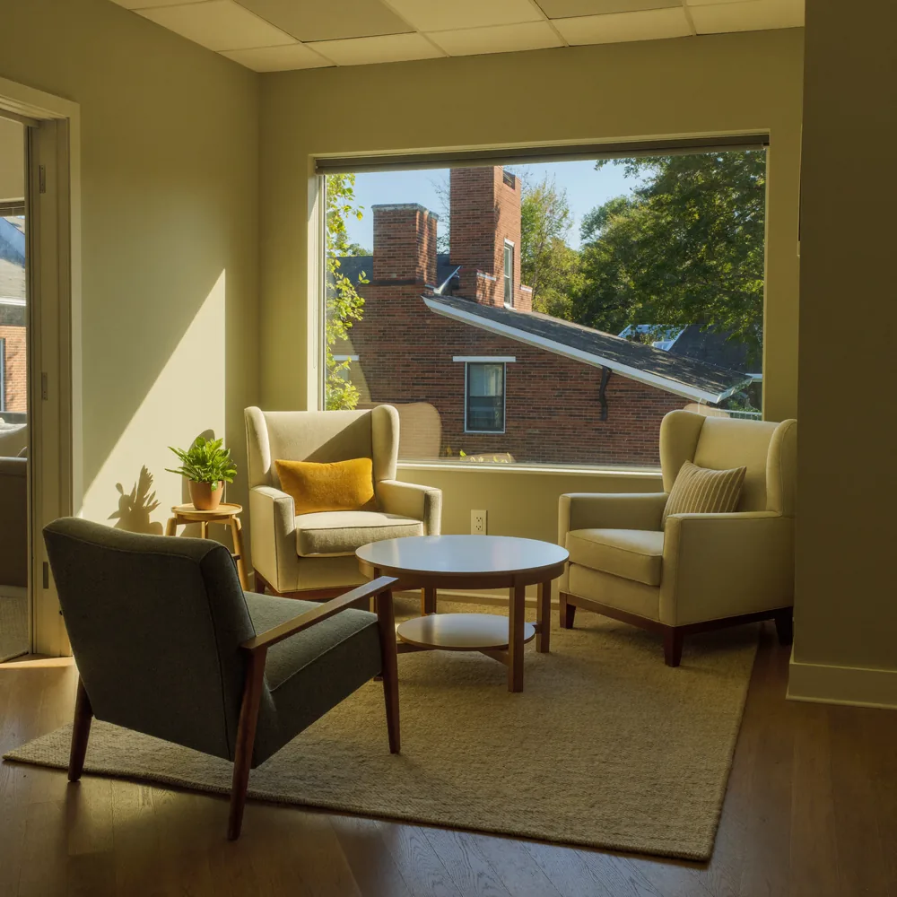 Bright, welcoming common room with comfortable seating